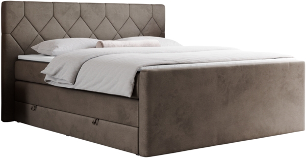 Boxspringbett KING EIGAR, mit einer Doppelmatratze, einem genähten Kopfteil - 140x200 - Braun Velours - H4 Bild 3