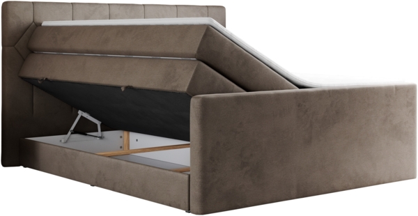 Boxspringbett KING EIGAR, mit einer Doppelmatratze, einem genähten Kopfteil - 140x200 - Braun Velours - H4 Bild 4