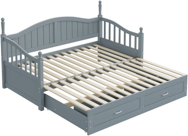 Bett Ausziehbett 90/180x190 cm ohne Matratze, Holzmaterial in Grau, mit 2 Schubladen und Lattenrost Bild 8
