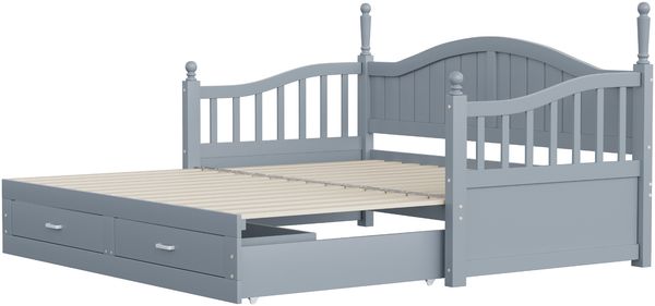 Bett Ausziehbett 90/180x190 cm ohne Matratze, Holzmaterial in Grau, mit 2 Schubladen und Lattenrost Bild 4