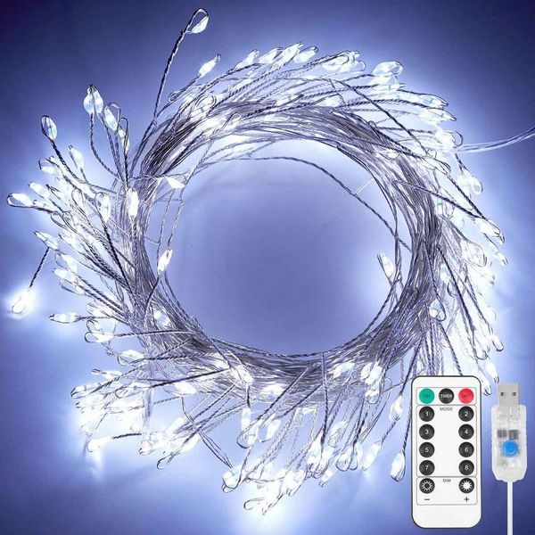 Qualra LED-Lichterkette 100/200LEDs Cluster Lichterkette USB Kupferkabel Feuerwerkskörper, 3/6m Dimmer mit Fernbedienung Timer Weihnachtslichterkette