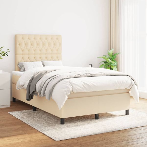vidaXL Polsterbett mit Matratze Creme 120x200 cm Stoff, Härtegrad: H2 [3142006]