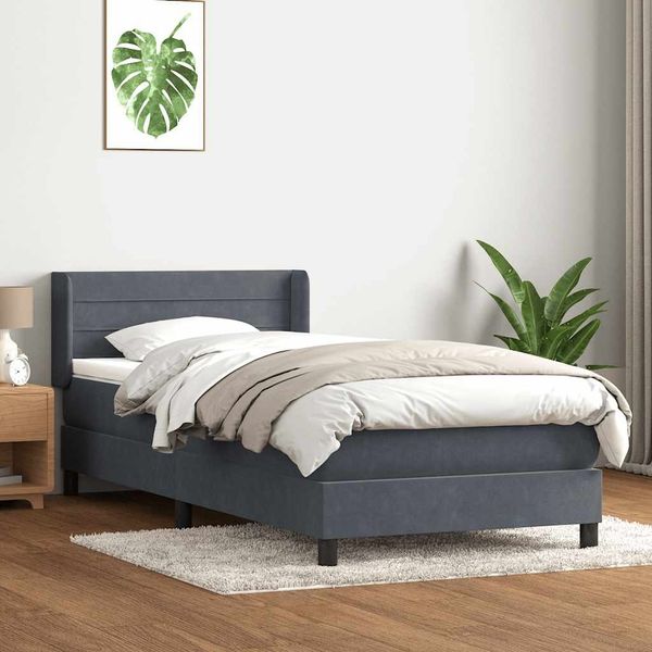 vidaXL Boxspringbett mit Matratze Dunkelgrau 80x210 cm Samt 3318178