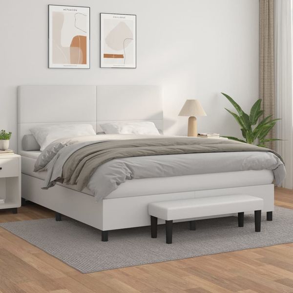 vidaXL Boxspringbett mit Matratze Weiß 180x200 cm Kunstleder 3137558