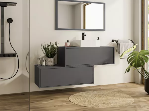 Vente-unique - TEANA Waschbeckenmöbel Holz, Platte Grau - B 47 cm x H 32 cm x L 94 cm