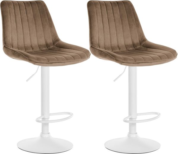 Barhocker 2er Set RIO - Braun, Samt, Weiß Barhocker mit Lehne Barstuhl Tresenhocker Tresenstuhl Kneipenhocker Kneipenstuhl