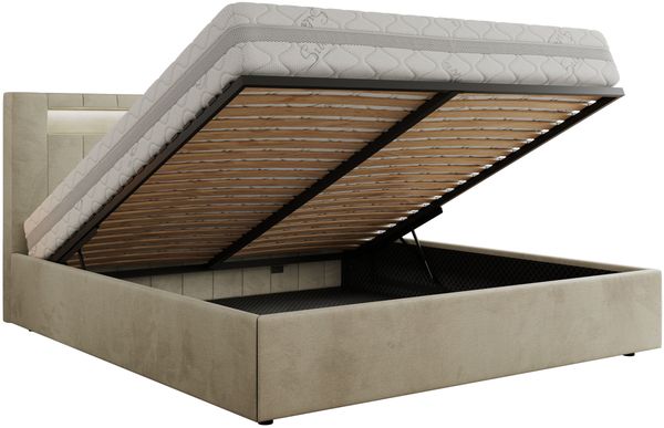 Polsterbett GOLD 5 CLASSIC 140 x 200 cm mit LED-Beleuchtung & Bettkasten, Doppelbett inkl. Lattenrost, Metall-Lift-System & Stauraum - Beige Velvet Bild 6