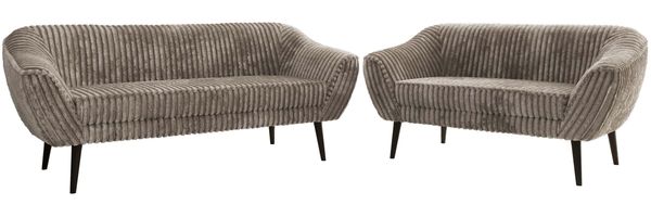 Skandinavisches Sofa Set PIRS 3-2, Komplettset, Wellenfederung, schwarze Füße, Sitzgruppe, Polstermöbel Set - Hellbraun Cord Bild 6