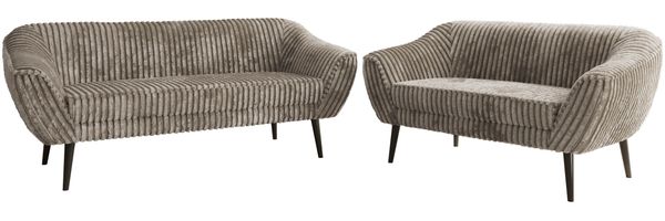Skandinavisches Sofa Set PIRS 3-2, Komplettset, Wellenfederung, schwarze Füße, Sitzgruppe, Polstermöbel Set - Hellbraun Cord Bild 7