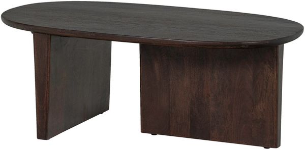 Couchtisch Seam Mangoholz, modern mit verspieltem Beindesign, dunkelbraun, ovale Form
