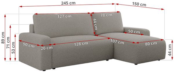 Ecksofa L-form, mit Schlaffunktion und Bettkasten - ARGOS, Grau, Boucle Bild 6
