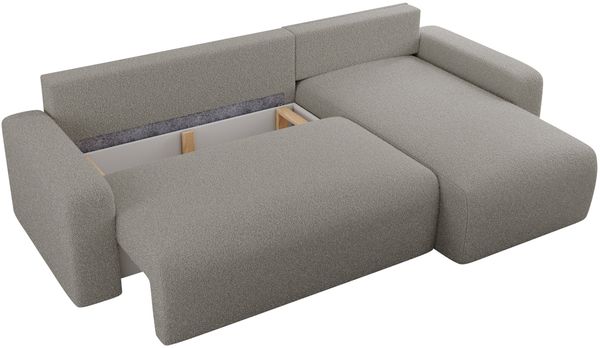 Ecksofa L-form, mit Schlaffunktion und Bettkasten - ARGOS, Grau, Boucle Bild 5