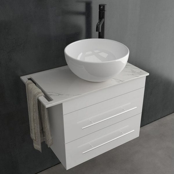 Alpenberger Badmöbel-Set Gäste WC Waschbecken mit Unterschrank – hängender Waschtisch 60 cm, (Waschtischunterschrank mit Schubladen, Bad Möbel Set mit Waschbecken), Aufsatzwaschbecken mit Unterschrank Weiss