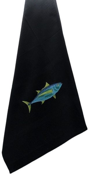 Vista Portuguese Geschirrtuch Thunfisch mit exklusiver Stickerei, 100 % Baumwolle, schwarz