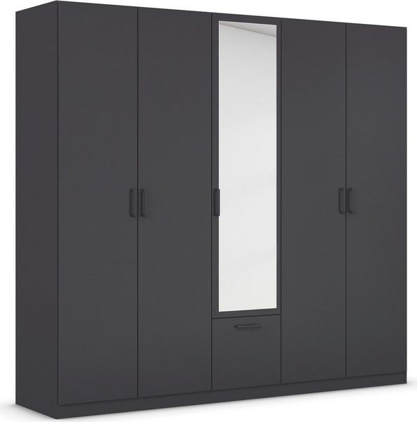 rauch Drehtürenschrank Kleiderschrank Schrank Garderobe Wäscheschrank BARI mit Spiegel mit Schubasten mittig, moderner Griff in Graumetallic MADE IN GERMANY