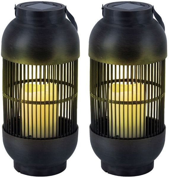 2er Set LED Solar Tischleuchte, Kerze, Laterne, H 33 cm