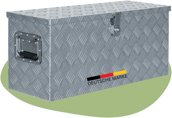 Aluminiumbox mit Deckel - Abschließbar | Alubox Deichselbox Alu Anhängerbox Werkzeugkiste Metall Transportbox Metallkiste, 80x30x35cm Silber