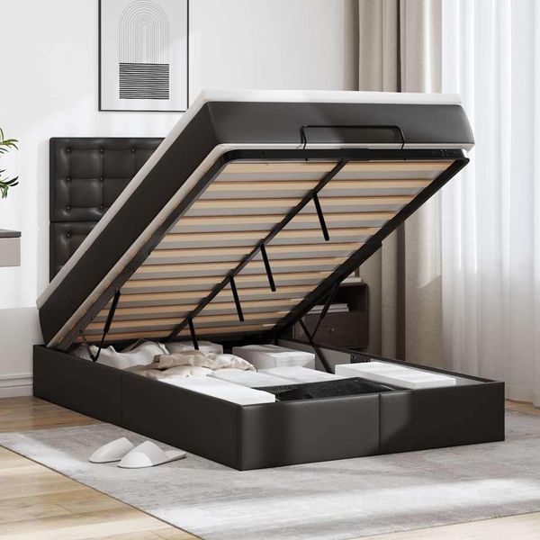 vidaXL Ottoman-Bett mit Matratze Schwarz 120x200 cm Kunstleder 3312996