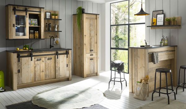 Küche mit Theke Stove in Used Wood hell Set 6-tlg.