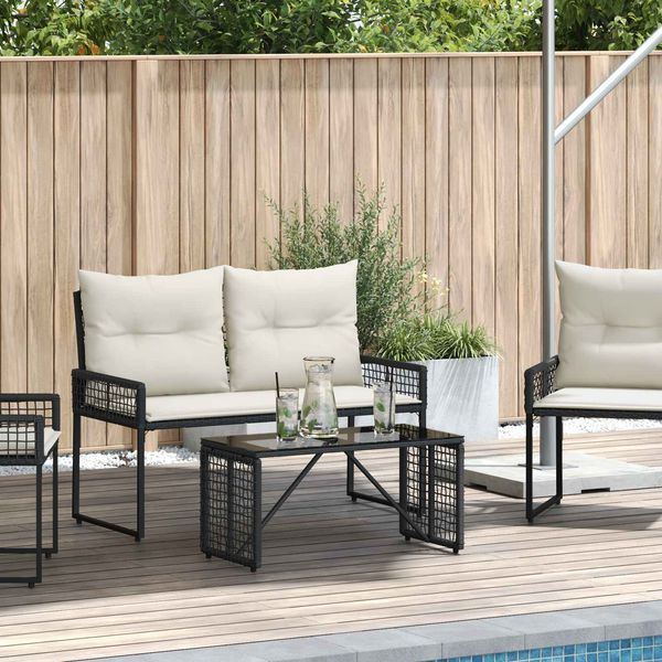 vidaXL Tisch für Outdoor Schwarz 80 x 40 x 40 cm PE Rattan und Glas 42025182