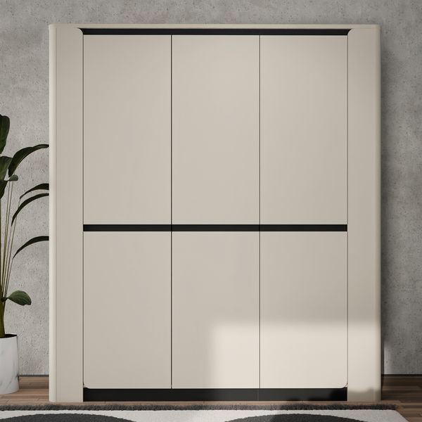 Forte VODOL Kleiderschrank 190, moderner Schrank, 2-türig, Drehtürenschrank, Holzwerkstoff, Kaschmir|Beige , 190,2 cm breit x 213,6 cm hoch x 62,7 cm tief