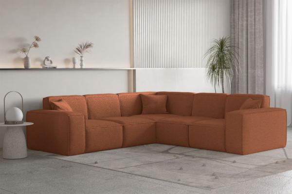 Ecksofa Designersofa CELES PREMIUM Stoff Ascot Bukla Terracotta Seite Universal
