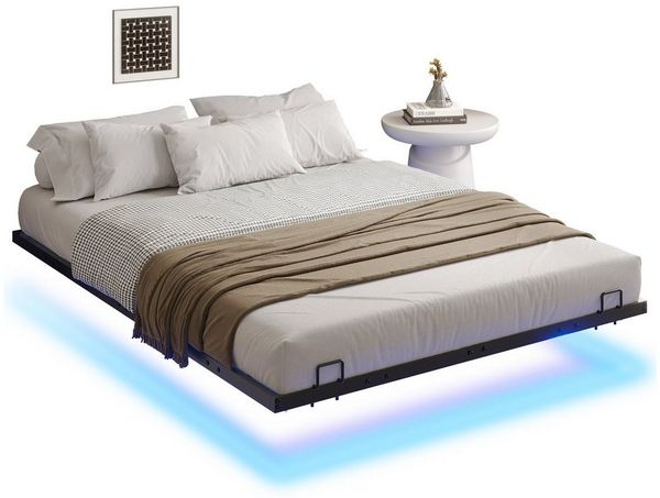 MSMASK Metallbett Schwebebett Bettgestell mit LED-Beleuchtung (Ohne Matratze), 140x200cm