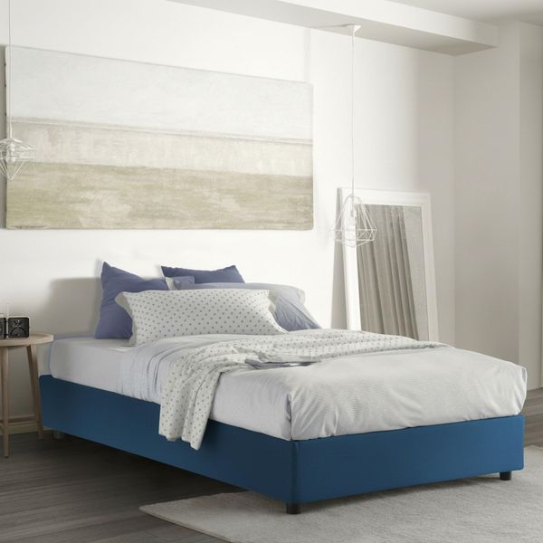 Talamo Italia - Dana Doppelbett, Bettkasten mit Stoffbezug, 100 % Made in Italy, Öffnung vorne, inklusive Matratze 160x190 cm, Blau