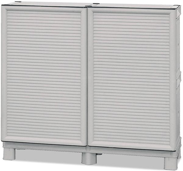 Dmora Arlinda Outdoor-Garderobe, Outdoor-Möbel, Mehrzweck-Balkongarderobe, Outdoor-Schrank, 100 % Made in Italy, Hellgrau, 100 x 39 x 92 cm