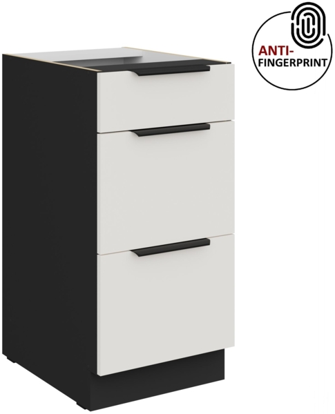 Küchen Unterschrank 40 cm Küche ARIA Weiss ultra matt + Schwarz matt, hochwertige Fronten mit Anti Fingerprint Beschichtung, Soft-Close Küchenzeile Küchenblock