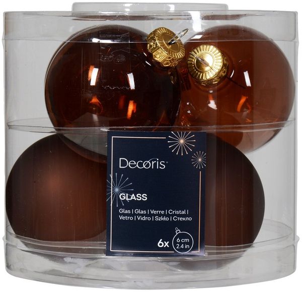 Kaemingk Weihnachtsbaumkugel, Weihnachtskugeln Glas 6cm x 6 Stück - Espressobraun transparent