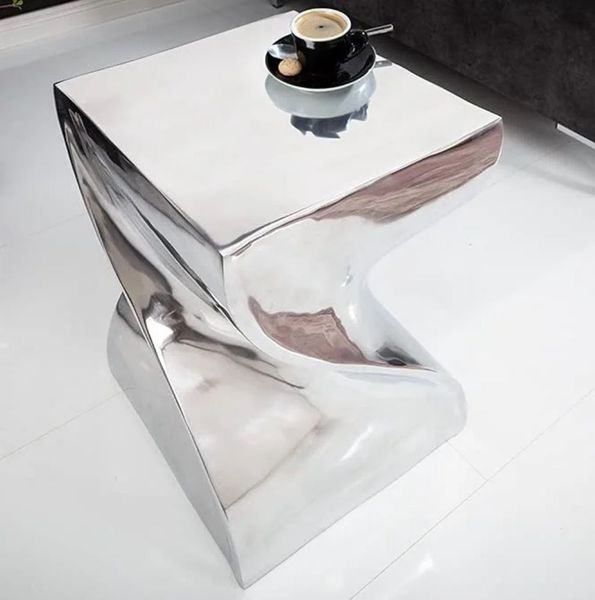 Design Beistelltisch Aluminium GIRO 45cm silber handgefertigt Nachttisch