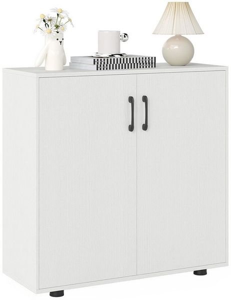 COSTWAY Kommode, Beistellschrank mit Türen & verstellbarem Regal Weiß