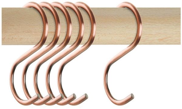 SO-TECH® S-Haken für Rundstäbe bis Ø 30 mm für Garderoben, Küchenreling uvm, (Spar-Set, 6-St), Antik Rosengold galvanisiert
