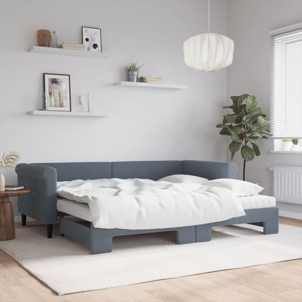 vidaXL Tagesbett Ausziehbar mit Matratzen Dunkelgrau 90x200 cm Samt 3197796