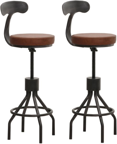 2er-Set Barhocker HWC-N22, Barstuhl, höhenverstellbar drehbar Fußablage, Industrial Stahl Kunstleder ~ braun