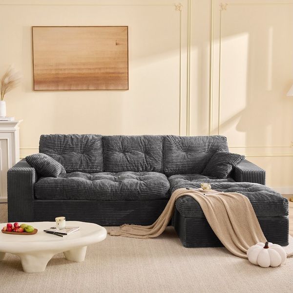 LITBIRD Ecksofa 3-Sitzer Sofa mit Marshmallow-Softpolster & Modulares Recamiere Sofa, 1 Teile, Cordstoff Schlafsofa & Relaxsofa, Wohnzimmer Sofa