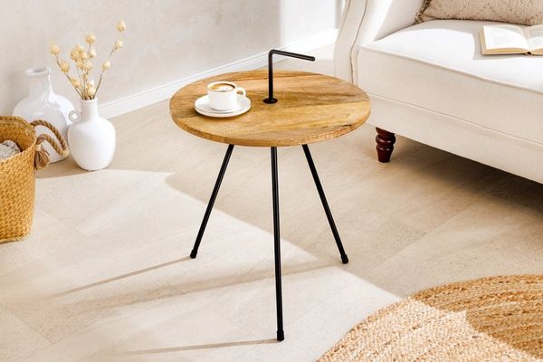 riess-ambiente Beistelltisch SIMPLY CLEVER 60cm natur - Mango, handgemacht, Griff, praktisch, rund (Einzelartikel, 1-St), Massiver Wohnzimmertisch aus Holz - ideal für Schlaf- und Wohnzimmer