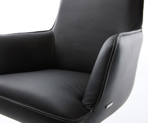 Drehstuhl Heira-Flex mit Armlehnen Echt-Leder Schwarz Kreuzgestell konisch Edelstahl 180° drehbar Taschenfederkern Bild 4