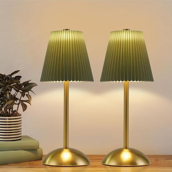 ZMH Nachttischlampe 2er Set Kabellos LED Akku Touch Dimmbar USB Aufladbar Stoff Modern Für Wohnzimmer Schlafzimmer Esstisch