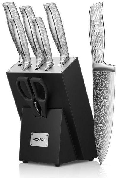 FOHERE Messer-Set 7-teilig Messerblock Rutschfester Griff aus EdelstahMesserblock (Set, 7-tlg)