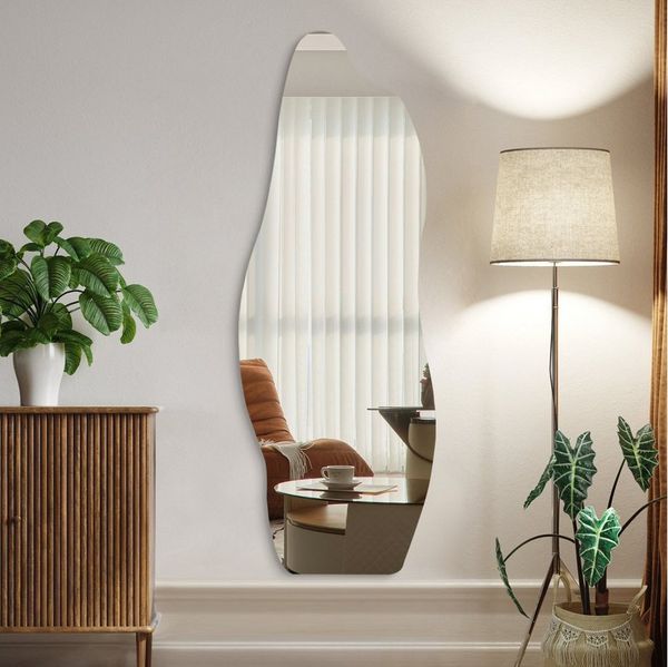 Boromal Spiegel groß Wandspiegel asymmetrisch für Wohnzimmer Schlafzimmer Flur (Design Ganzkörperspiegel Flurspiegel, Rahmenlos, 165x60cm), 5mm Kupfer- und bleifreier Spiegel mit Splitterschutzfolie