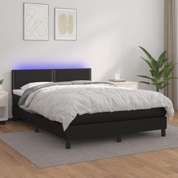 vidaXL Boxspringbett mit Matratze & LED Schwarz 140x190 cm Kunstleder 3134159