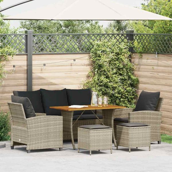 vidaXL 6-tlg. Garten-Sofagarnitur mit Kissen Hellgrau Poly Rattan 3324589