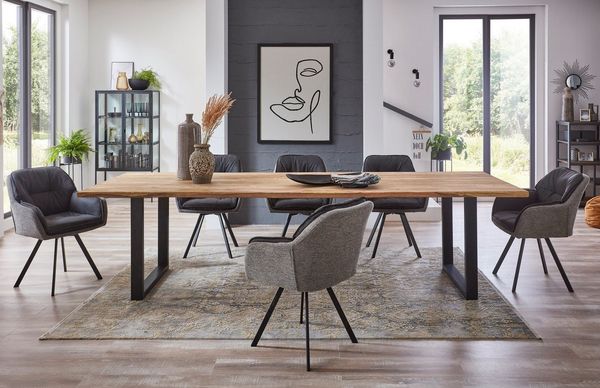 SAM® Baumkantentisch Giant_U, Akazienholz, echte Baumkante, Metallgestell U-Form, bis 3m lieferbar