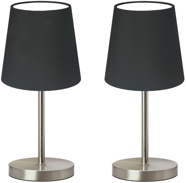 TRANGO LED Tischleuchte, 2er Pack 2017-07BL Nachttischlampe BLACKY Tischleuchte mit Stoffschirm in schwarz inkl. je 1x E14 LED Leuchtmittel 3000K warmweiß, Tischlampe, Nachttischleuchte für Schlafzimmer