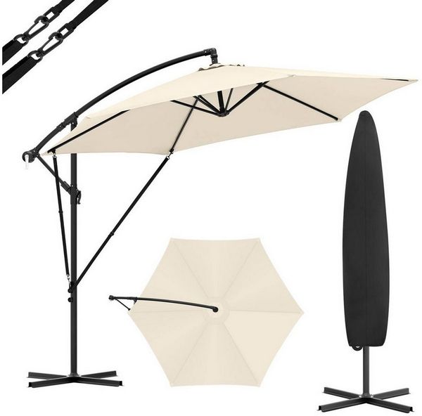 Woltu Sonnenschirm, φ310cm, UV-Schutz Strandschirm, Neigbar und Tragbar, mit Abdeckung