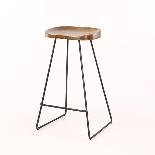 Barhocker Set Akazienholz ohne Lehne, klassisch, natur, 4er-Set, stabile Metallbeine