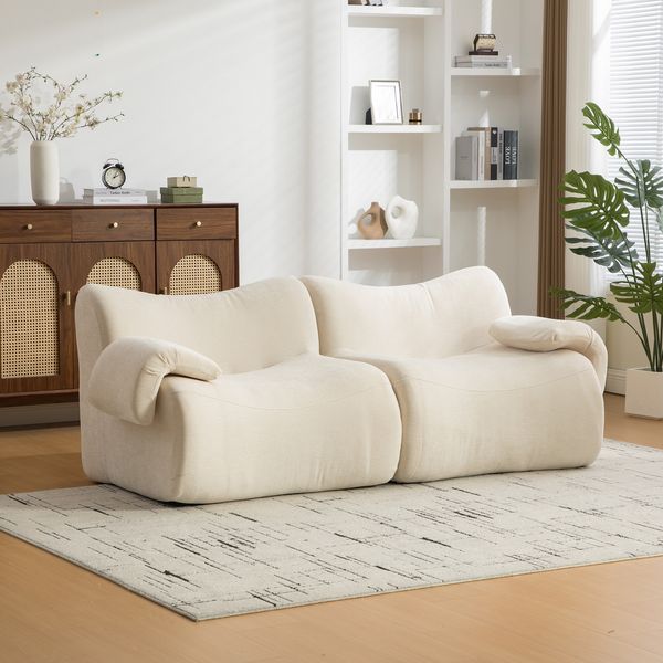 YakoHome Modulsofa Beige 199x92x72,5 cm – kein Aufbau, Matratzen-Komfort, Anti-Pilling Chenille, haustierfreundlich