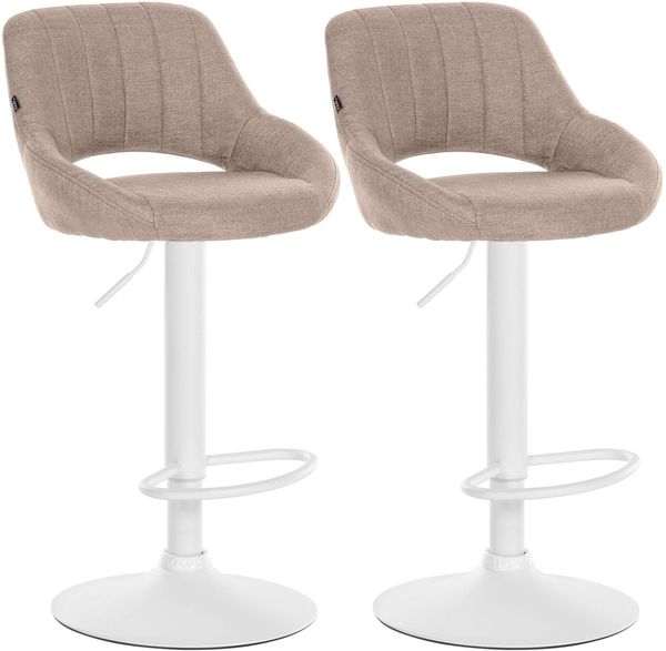 2er Set Barhocker SEGAD - Stoff Taupe 47x48x85 cm Weiß | Barstuhl Mit Lehne Tresenhocker Tresenstuhl Kneipenhocker Kneipenstuhl